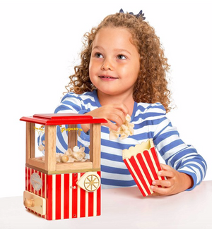 Honeybake Wooden Toy Popcorn Machine, being played with