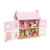 Le Toy Van Sophie's House, a beautiful two story pink and white dolls house, with front open to show inside with dolls and furniture, which are sold separately 