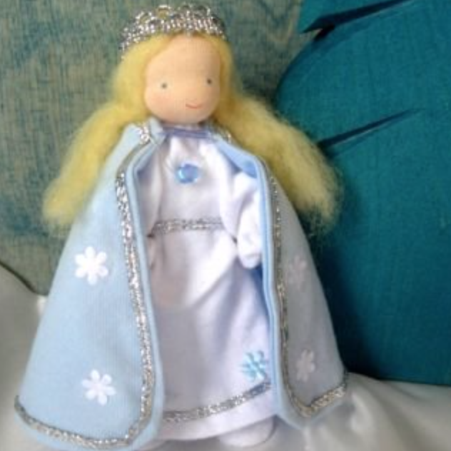 Steiner inspired Evi Mini Doll, in Winter Queen cape & dress