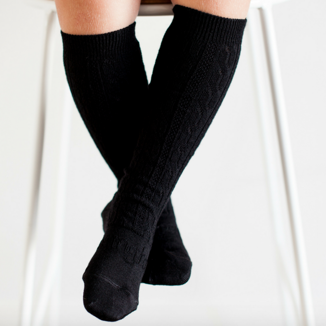 Lamington Merino Socks -Cable Black