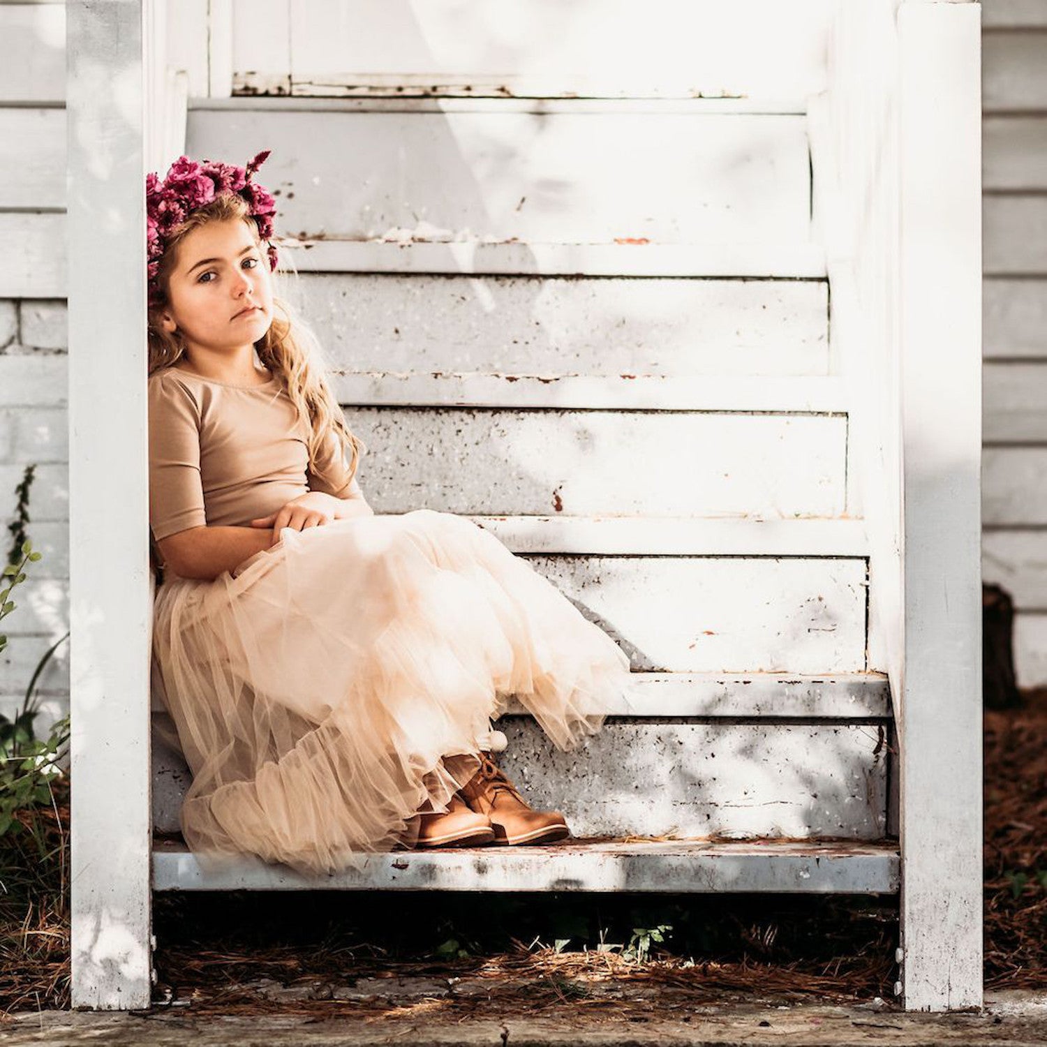 Aubrie Romantic Ruffle Tutu Oatmeal Tulle