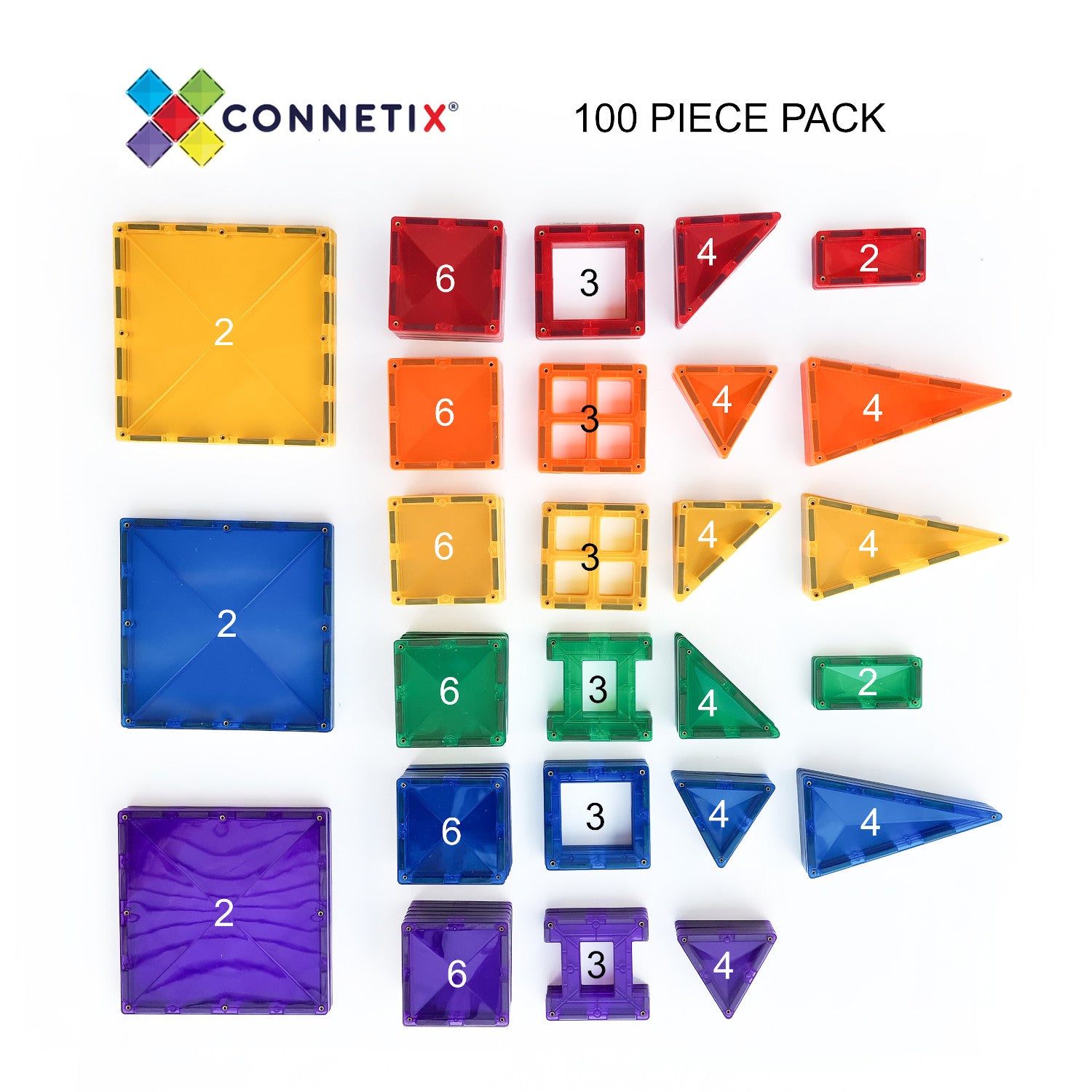 Connetix magnetic tiles packaging with colorful castle illustration on a green background