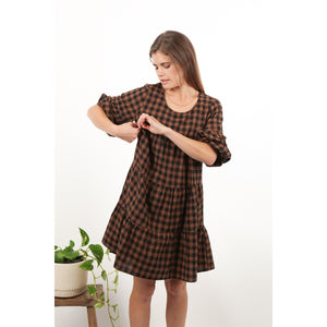 Close to the Heart Smock Dress Bronze Gingham