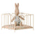 Maileg Micro Playpen with Micro Bunny sitting inside wearing blue and white stripe romper