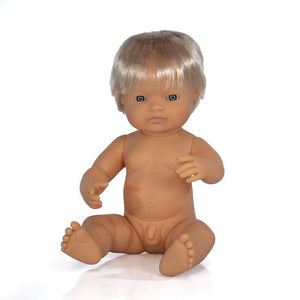 Miniland Doll 38cm Caucasian BLONDE Boy *NAKED