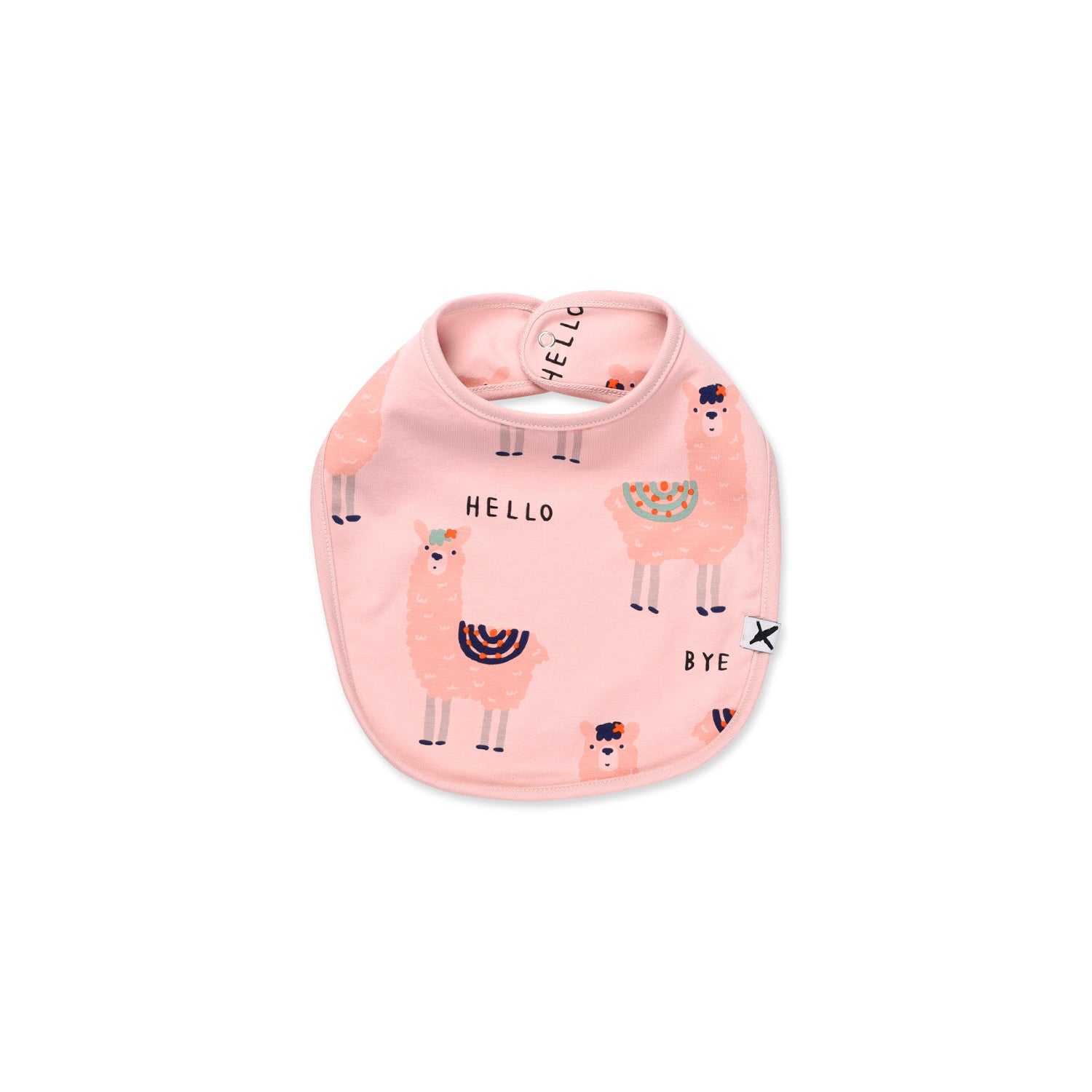 Minti Baby Bib Hello Bye Llamas Muted Pink