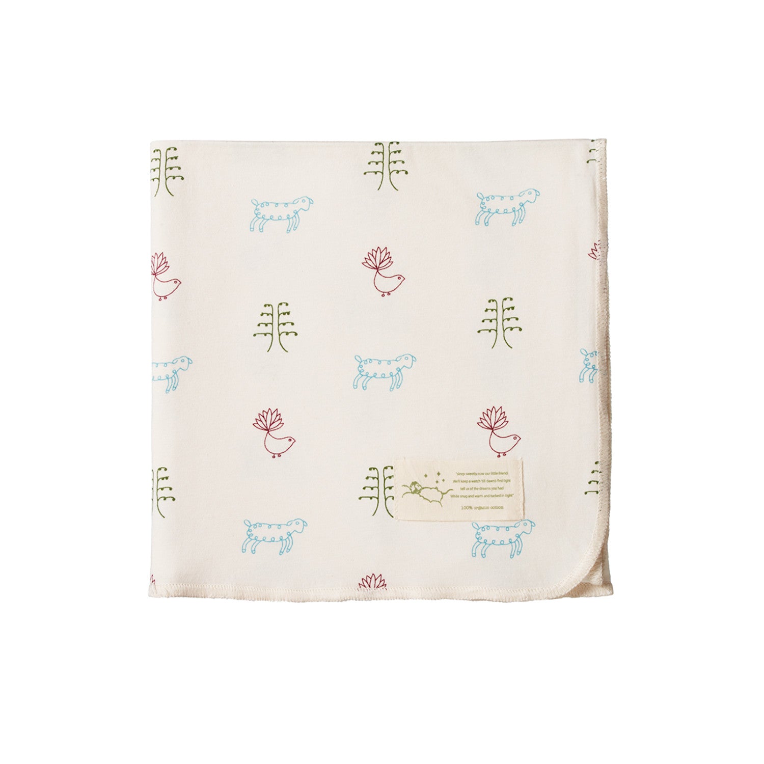 Nature Baby cotton baby wrap cream with line drawings of lamb fern fantail