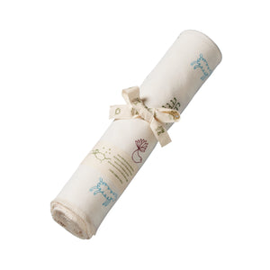 Nature Baby cotton baby wrap cream with line drawings of lamb fern fantail