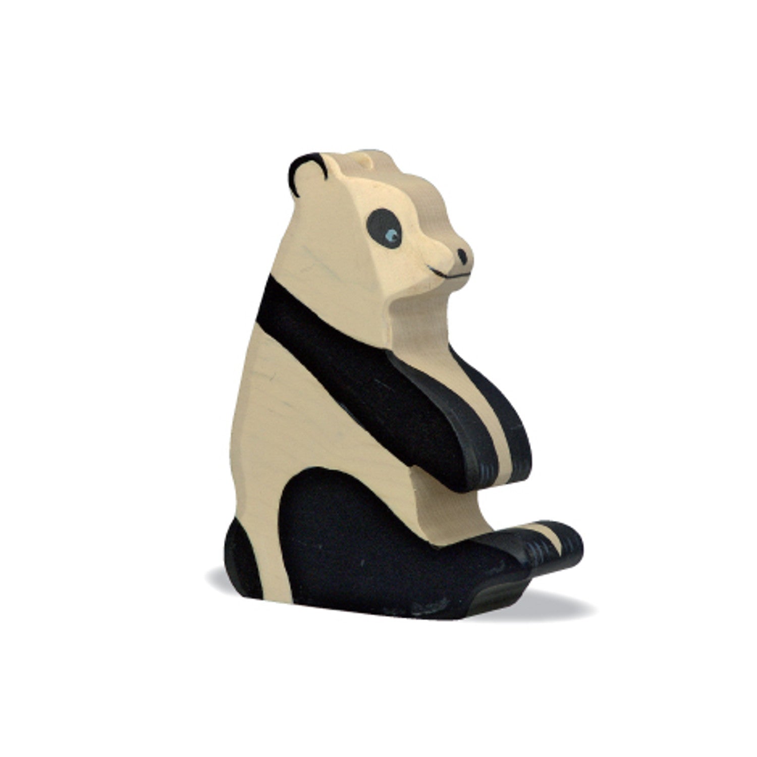 Holztiger wooden hand caved panda sitting figurine imaginative play