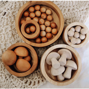 Qtoys Wooden Balls with Mushrooms & Stacking Bowls